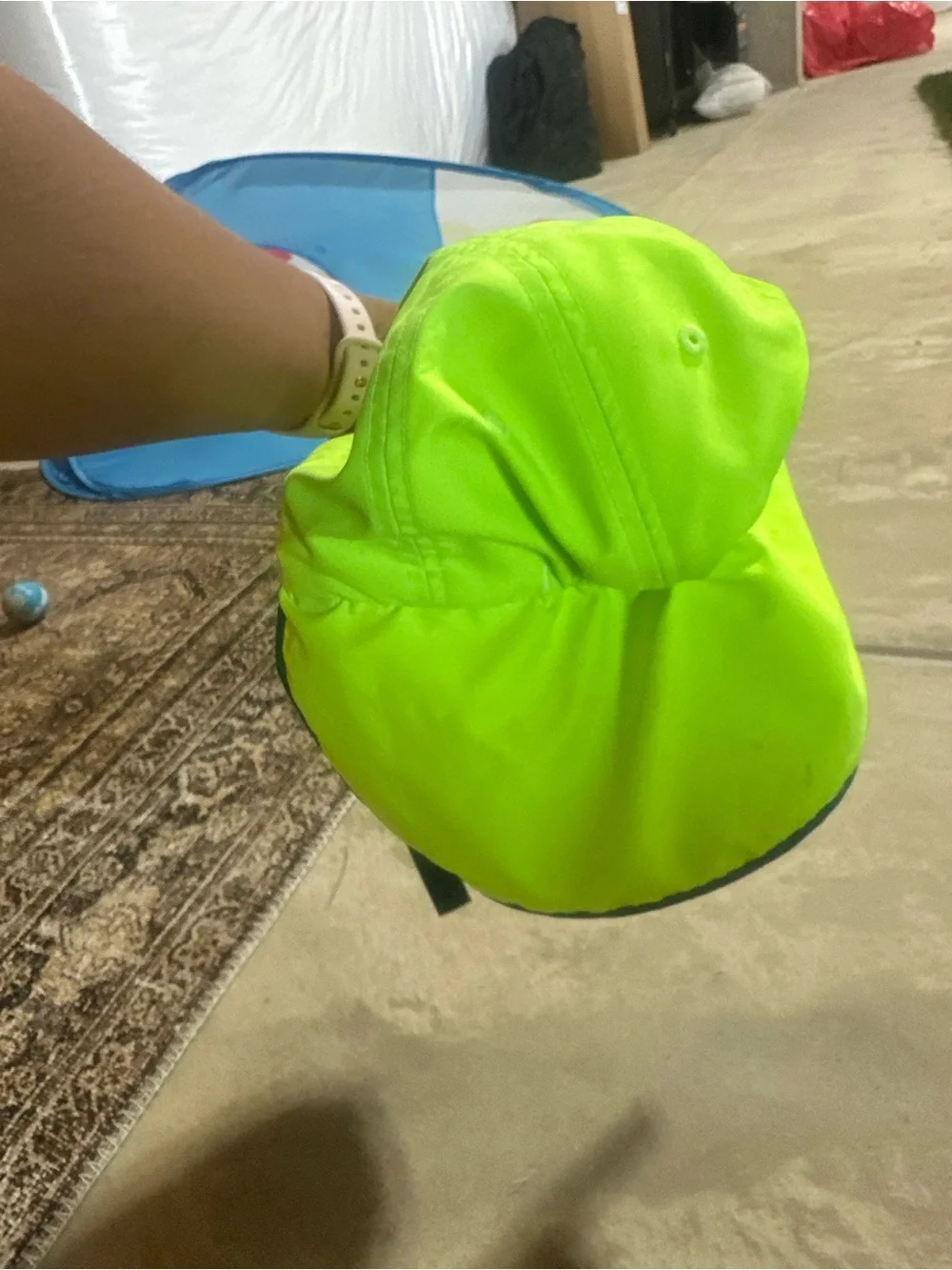 The North Face Neon Yellow Sun Hat with Teal Trim
